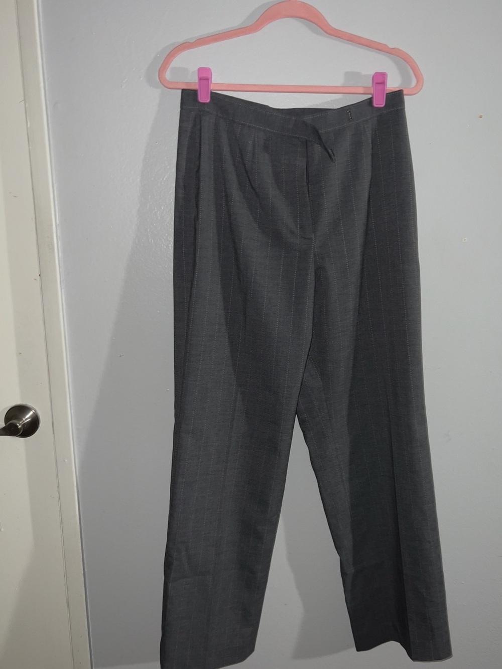 Kasper Gray Pinstripe Straight-Leg Dress Trousers
